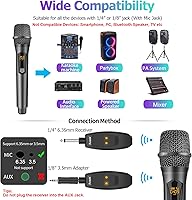 Vista 3 de Aveek Wireless Microphone for Karaoke, 2.4GHz Rechargeable Karaoke Microphone(Work 10hs), for Speaker, Karaoke Machine,Church, Speech, Wedding, gris