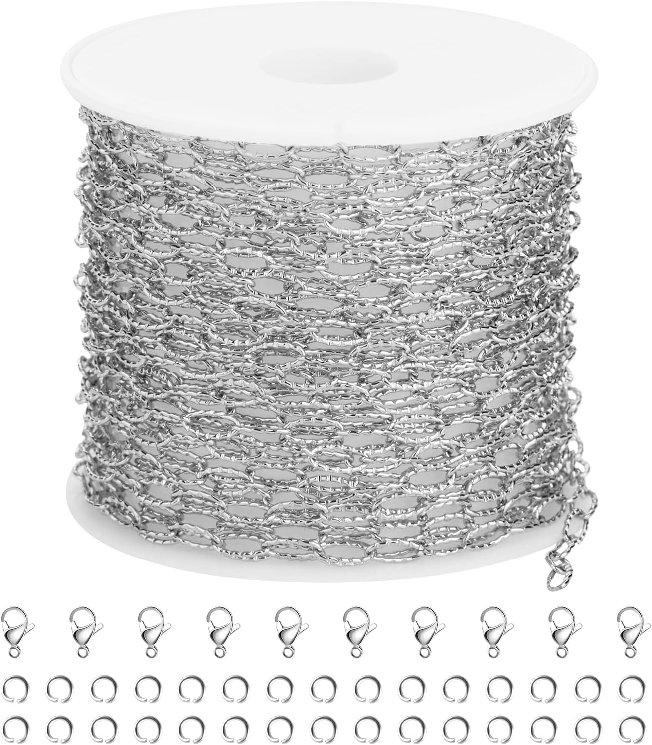 SMYHTGLIF 5 Meters Silver Oval Embossed Paperclip Jewelry Making Chains Stainless Steel Chain for Jewelry Making DIY Craft Chain Bulk Jewelry Findings