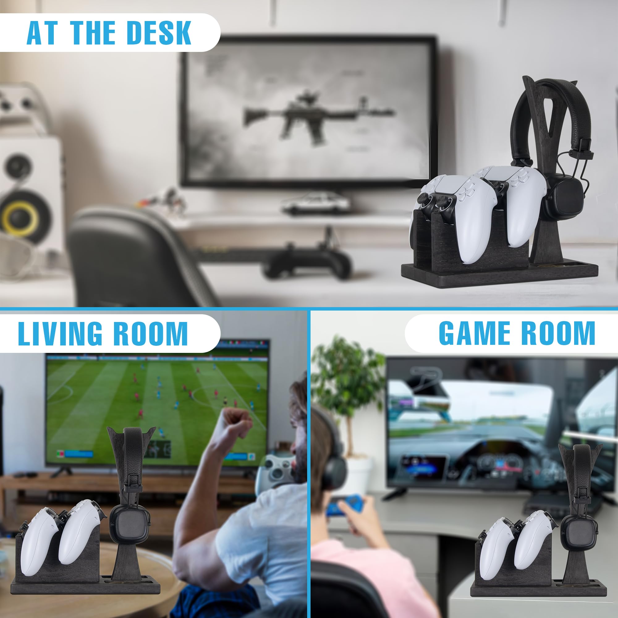 Organizer per controller in legno con supporto per cuffie e supporto per controller di gioco, idea regalo unica per marito, fidanzato, giocatori, amanti dei giochi, decorazione per sala giochi,