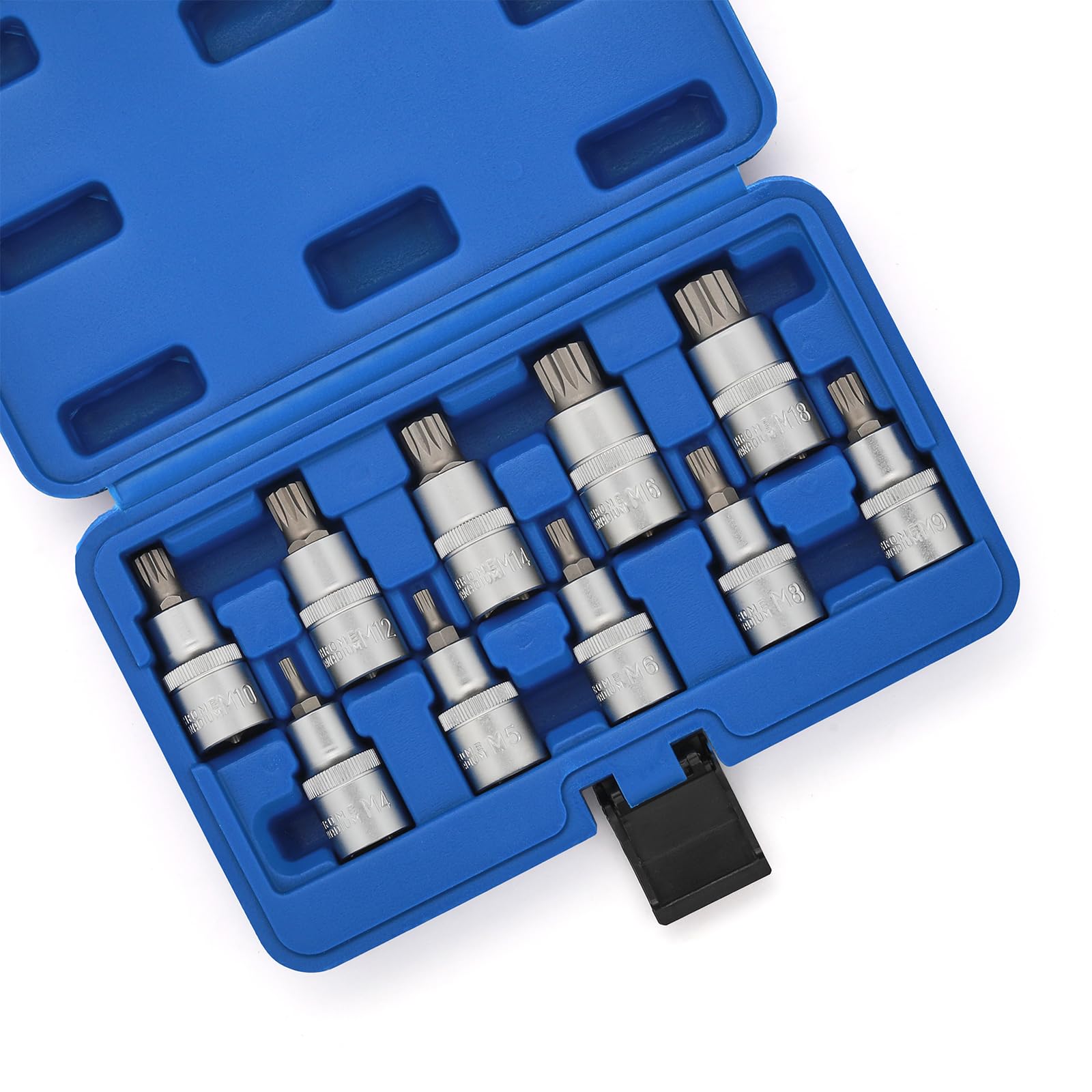 MIXPOWER 10-teiliges XZN Mehrzahn-Steckschlüssel Set 1/2" – Metrisch M4 Bis M18, CR-V & S2 Stahl