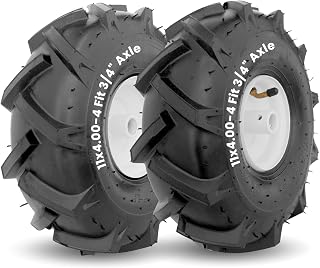 MZREXN 11x4.00-4" Tiller Tire and Wheel 2 Pack, 3/4" Axle Size, 3-1/8" Offset Hub, 4Ply Pneumatic, Compatible with Craftsman & Troy-Bilt Tiller Replacement Tire