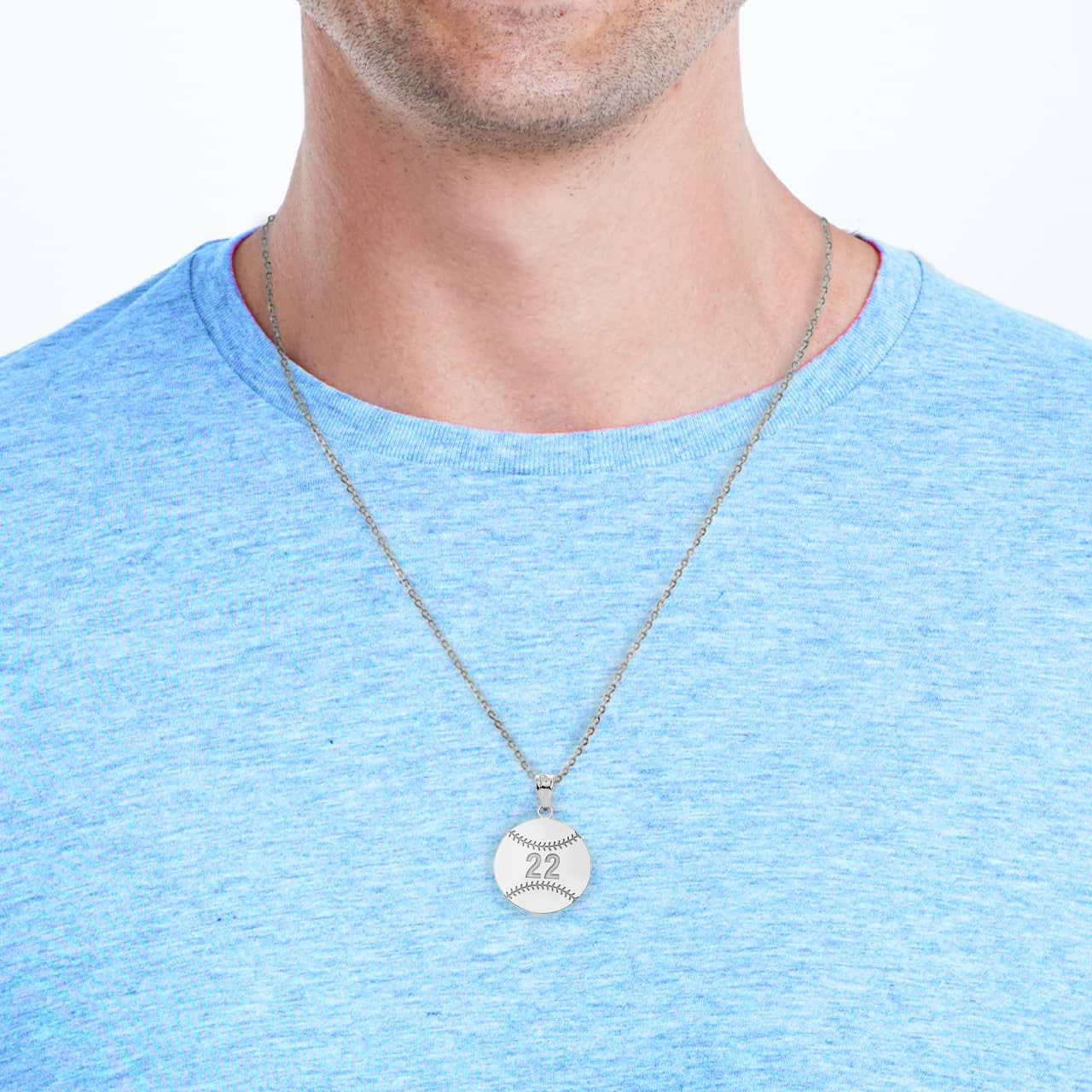 Sports Charms 925 Sterling Silver Personalized Baseball/Softball Necklace with Your Name and Number, 20"