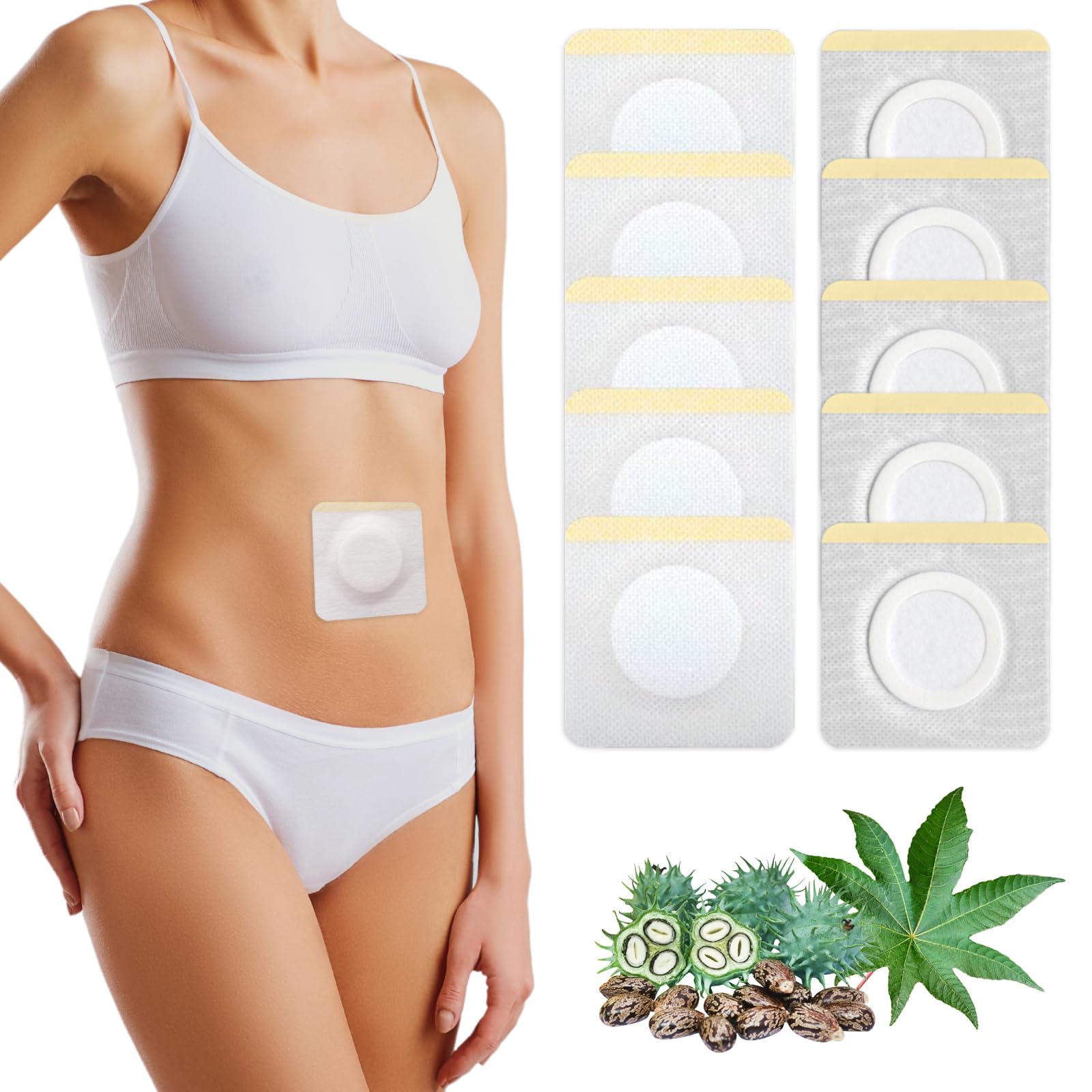 STFOCE 10pcs Organic Castor Oil Pack Wrap for Belly Button, Disposable Castor Oil Pack Belly Wrap, Highly Absorbent Belly Button Cover, No Leakage, No Wash, Portable (Oil Not Included)