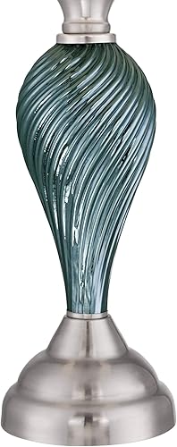 Miniatura 3 de Regency Hill Arden - Juego de 2 lámparas de mesa costeras modernas de 25 pulgadas de alto giro de cristal verde-azul, pantalla blanca, sala de