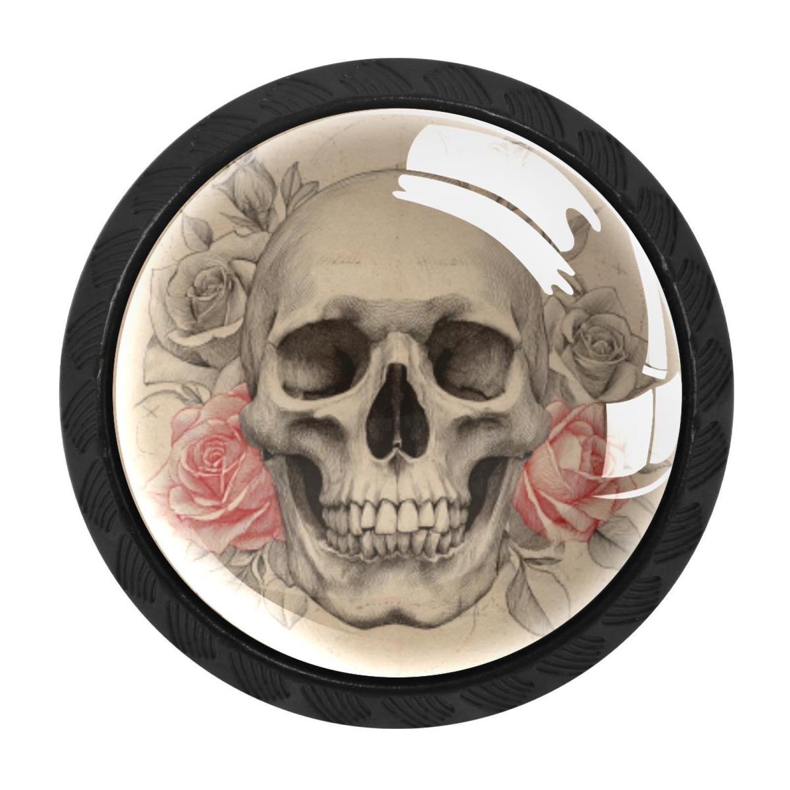 CHENZZZZ 4 Pack Skull and Roses (1) Drawer Knob Cabinet Hardware