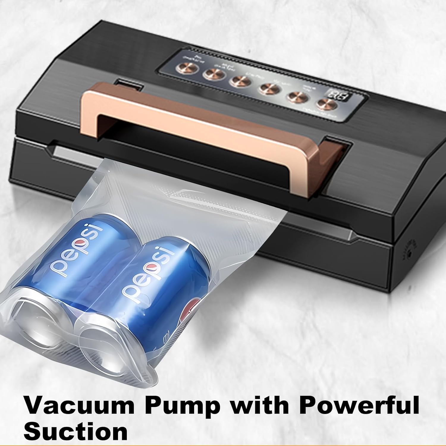 Black Stainless Steel Automatic Food Vacuum Sealer Machine, Commercial Vacuum Sealer for Food with Leak-Proof Double Heat Seal, One Touch Operation, Easy-Lock Handle, Built-in Cutter&Storage