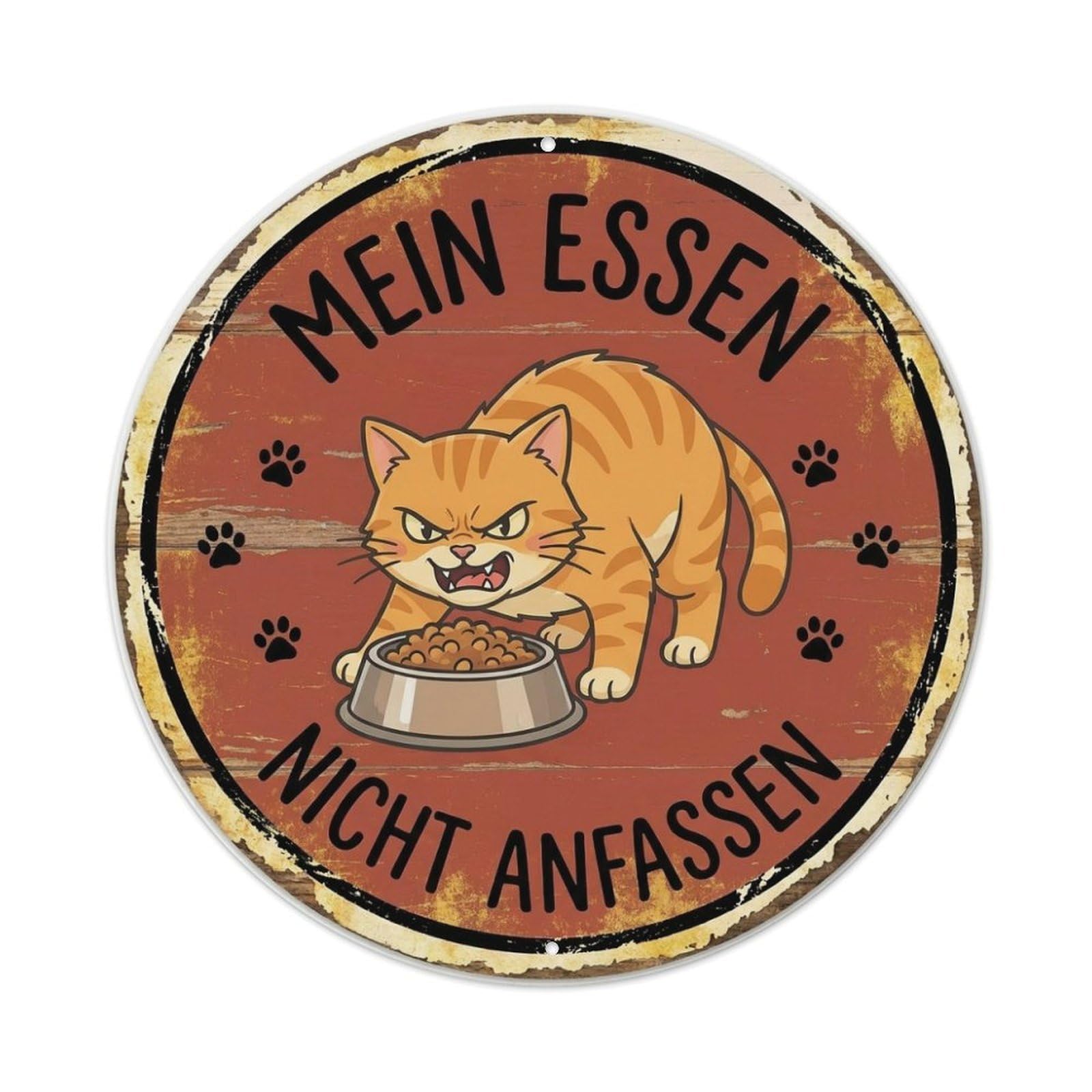 Fqcyn Style Cat Food Guardian Round Wall Hanging Metal Tin Sign Plaque Wall Decor For Cafe, Club Bar, Office, Home Garden Round Metal Poster 8X8inch