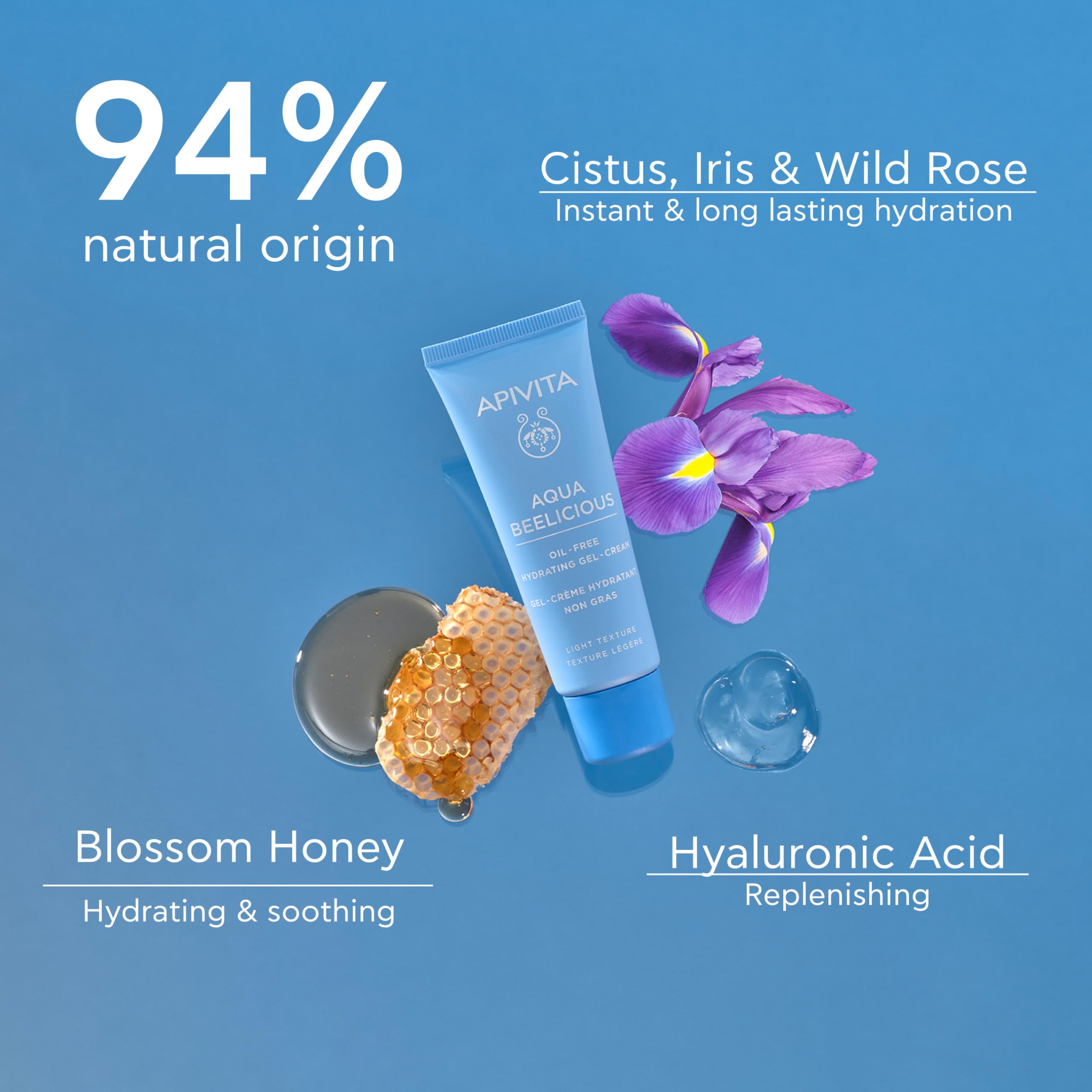 Apivita Aqua Beelicious Oil-Free Moisturizer 40ml, Natural Face Moisturizer for Oily Skin with Honey & Flowers, Dewy skin - Image 4