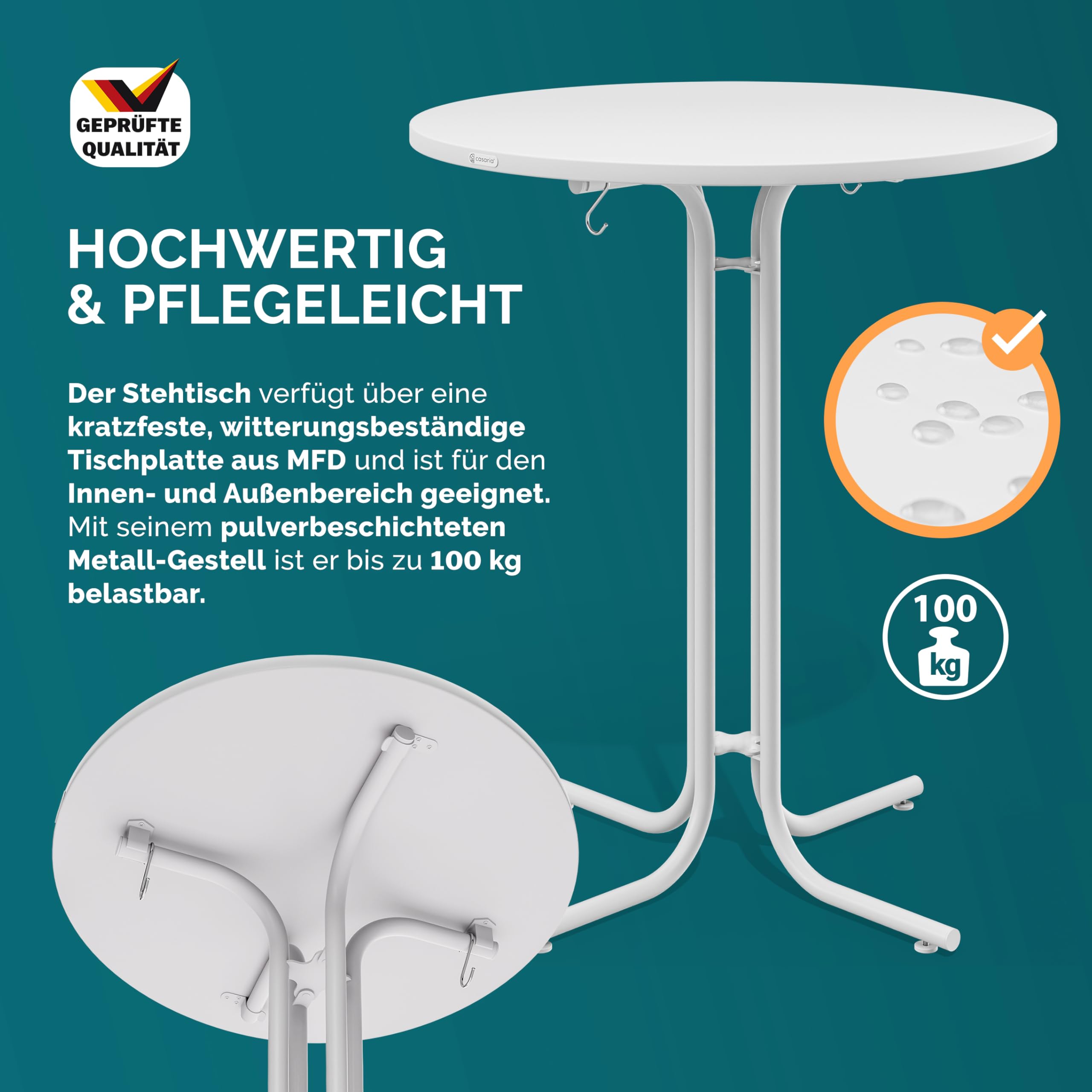 Casaria® Table Haute Pliable Blanche avec Housse Grise Mange Debout 110 cm Bar bistrot Jardin 2 Crochets Inclus