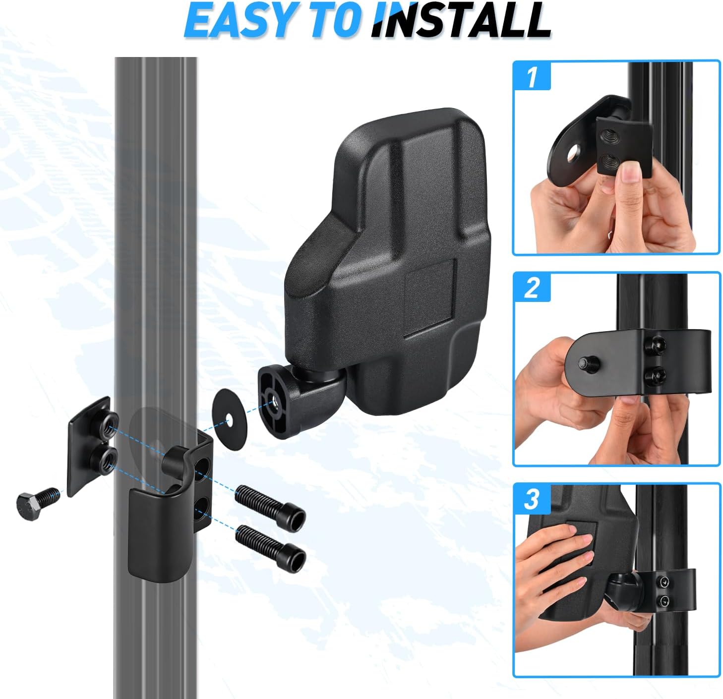 Nilight UTV Side Mirrors Compatible With 2015-2023 Polaris Ranger 1000 Can-Am Defender Maverick Trail Pro-Fit Cage Profiled Tube Adjustable Break-Away Rear View Mirror - Image 2