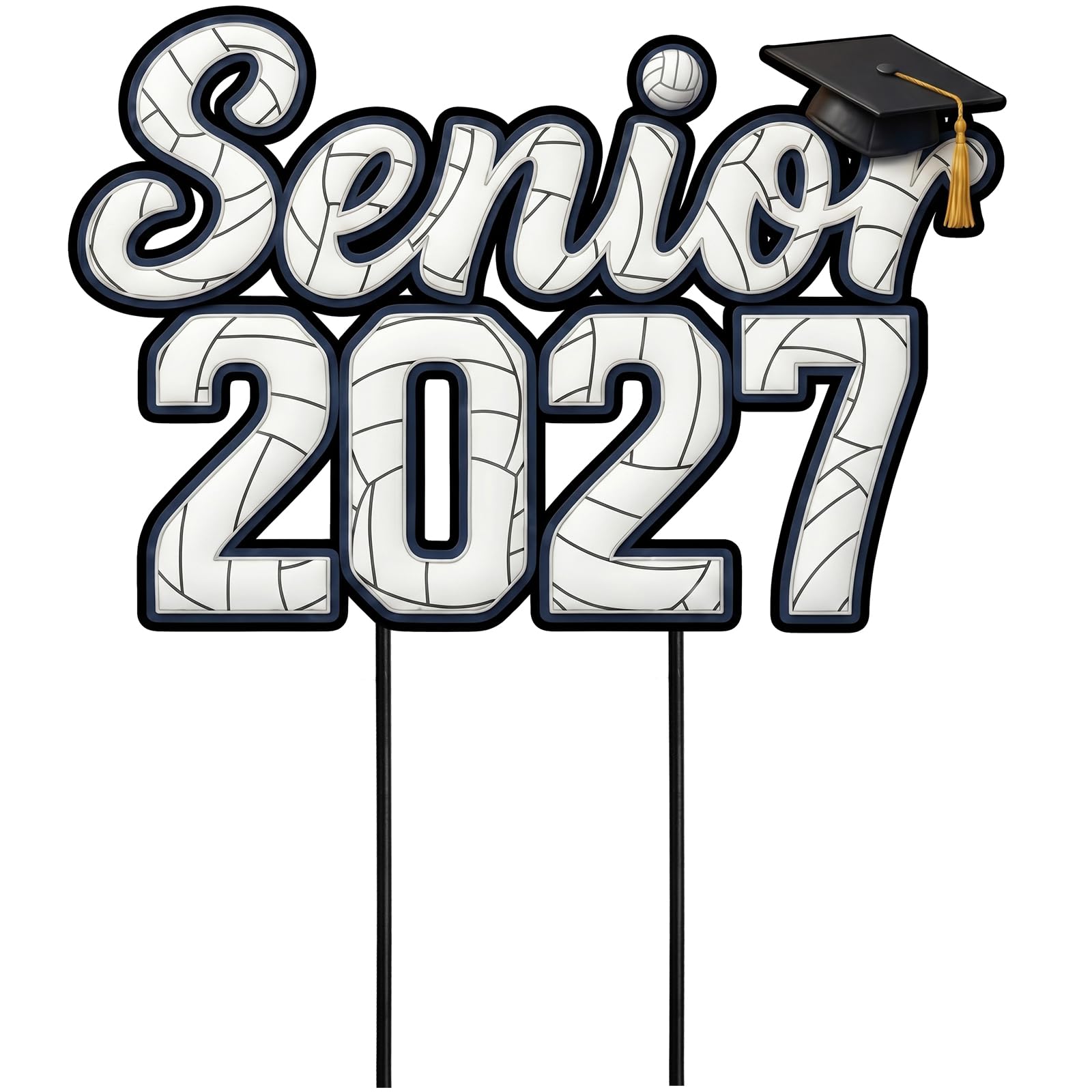 Moxweyeni Volleyball Yard Sign 2027 Senior Night Decoration Metal 22 Inch Senior 2027 Yard Sign with Stakes Graduation Outdoor Lawn Decoration for High School College Volleyball Sport Party-image-0