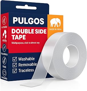 PulGos Double Sided Transparent Tape Extra Heavy Duty Double Sided Tape Nano Gel Adhesive Mounting Tapes for Walls, Kitchen, Car, Office Reusable, Washable, Traceless Sticky Mounting Tapes Roll