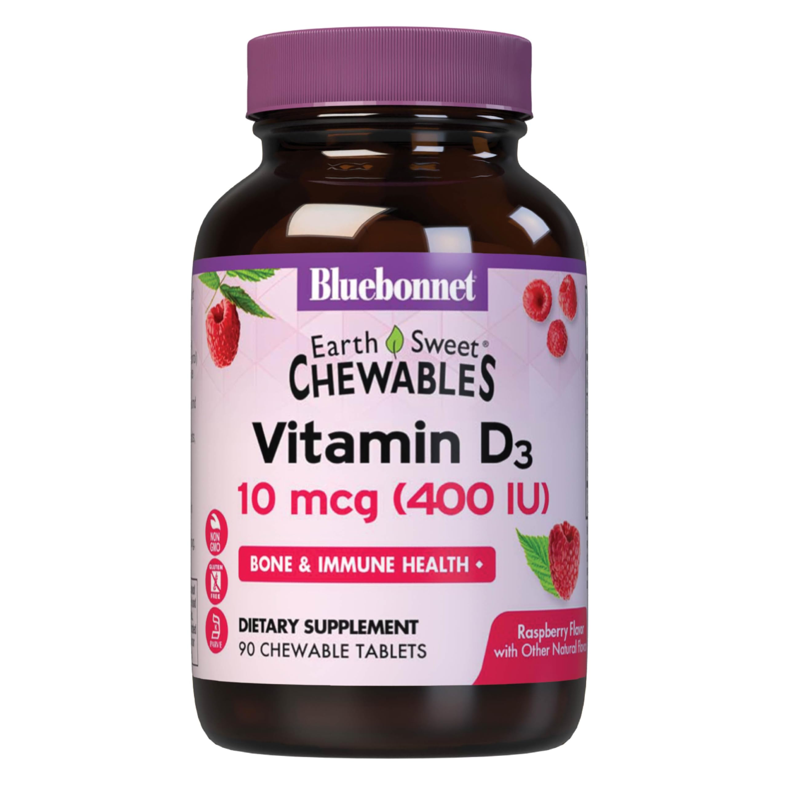 BlueBonnet Nutrition EarthSweet Vitamin D3 400 IU, 90 Tablets 90 Count (Pack of 1)
