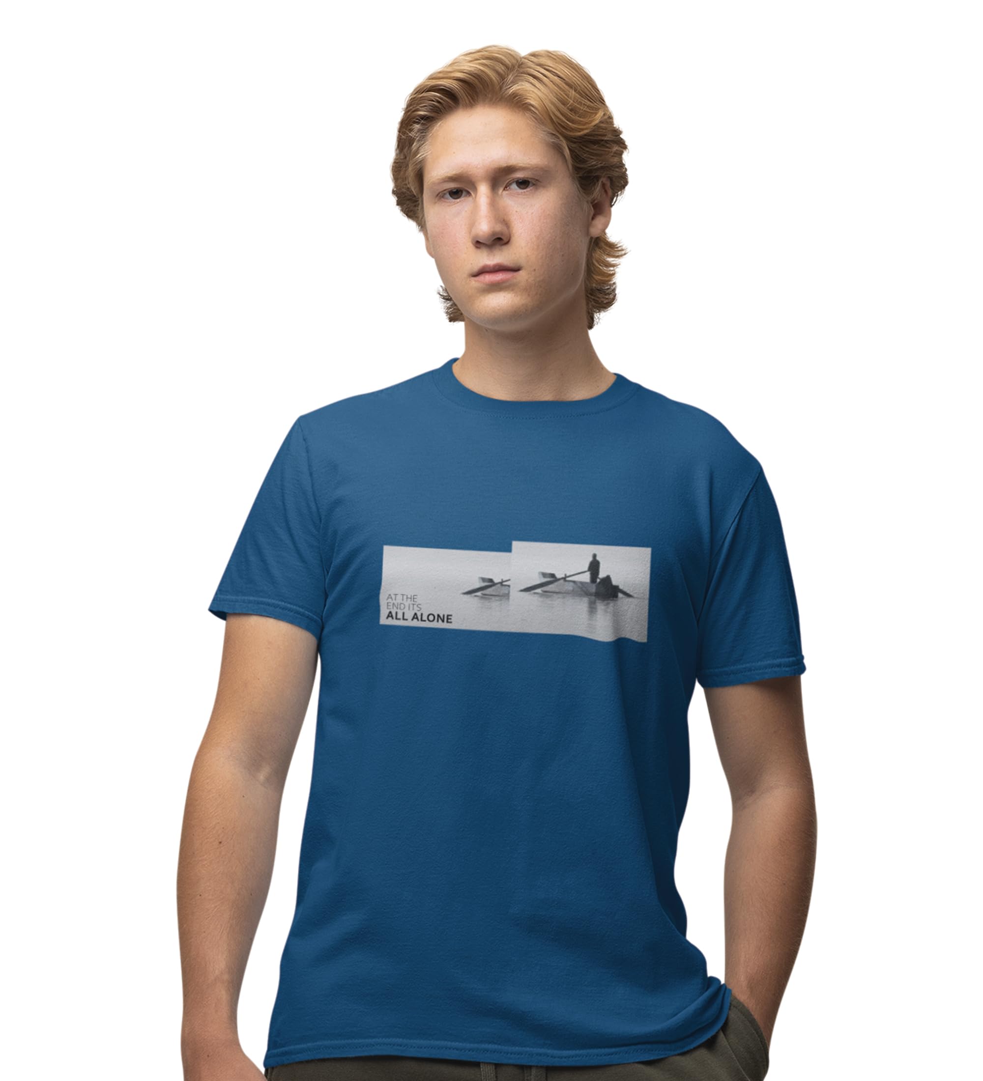 JD TRENDS Self-Care, Fashion Fusion: Explore (Blue) Front Printed Round Neck Tee - Men's Edition