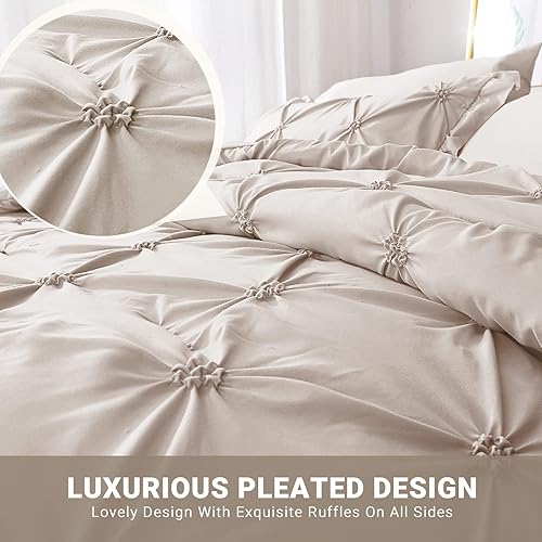 Miniatura 5 de JOLLYVOGUE Juego de edredón Queen de 7 piezas, juego de edredón beige para dormitorio, juegos de edredón de cama con edredón, sábanas, fundas de