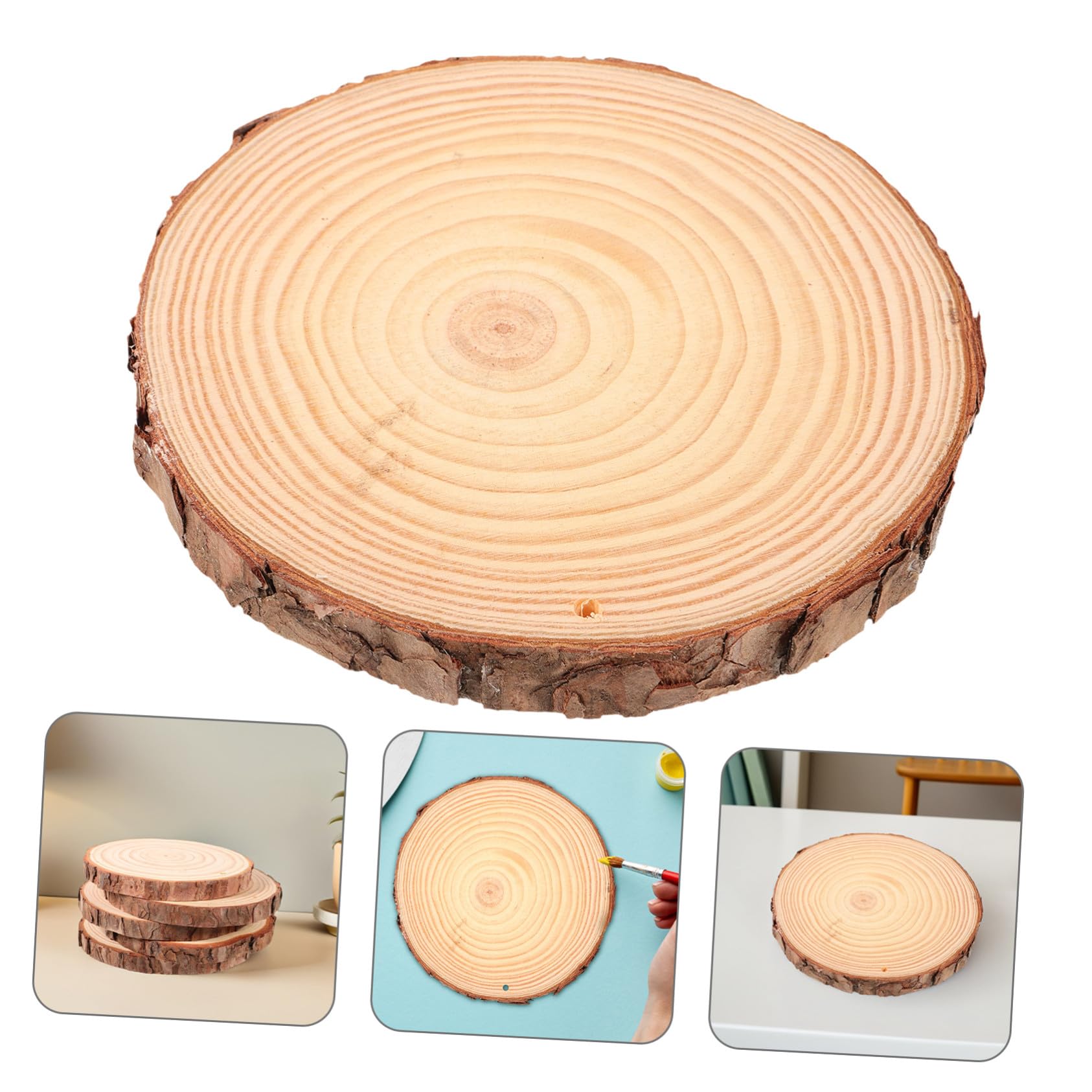 TEHAUX 5 Stück Holzscheiben zum Basteln Kiefernholz mit Rinde Unbehandelte Holzscheiben für DIY Dekorationen Hochzeiten Wohnkultur und Fotorequisiten