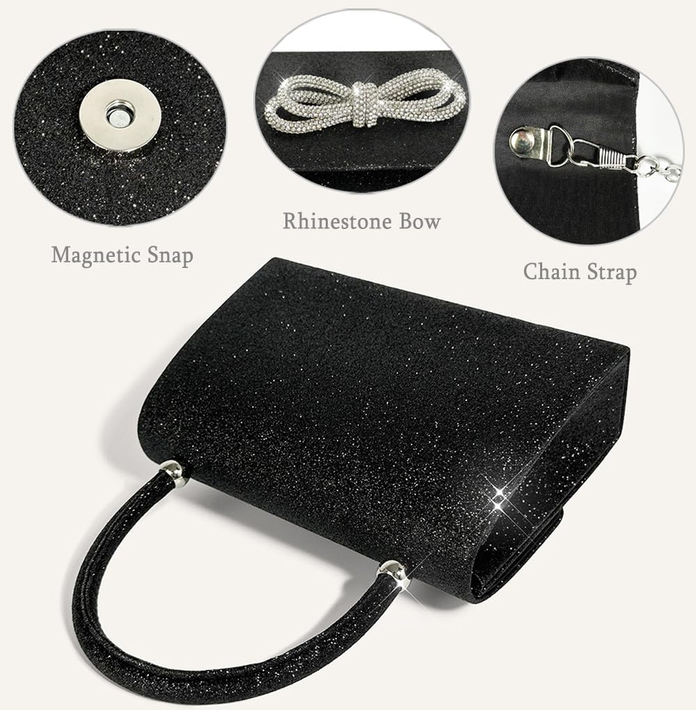 Trisapu Womens Evening Bag Sparkly Bow Clutch Purse Wedding Party Purses Glitter Rhinestone Cocktail Prom Handbags: Black-s