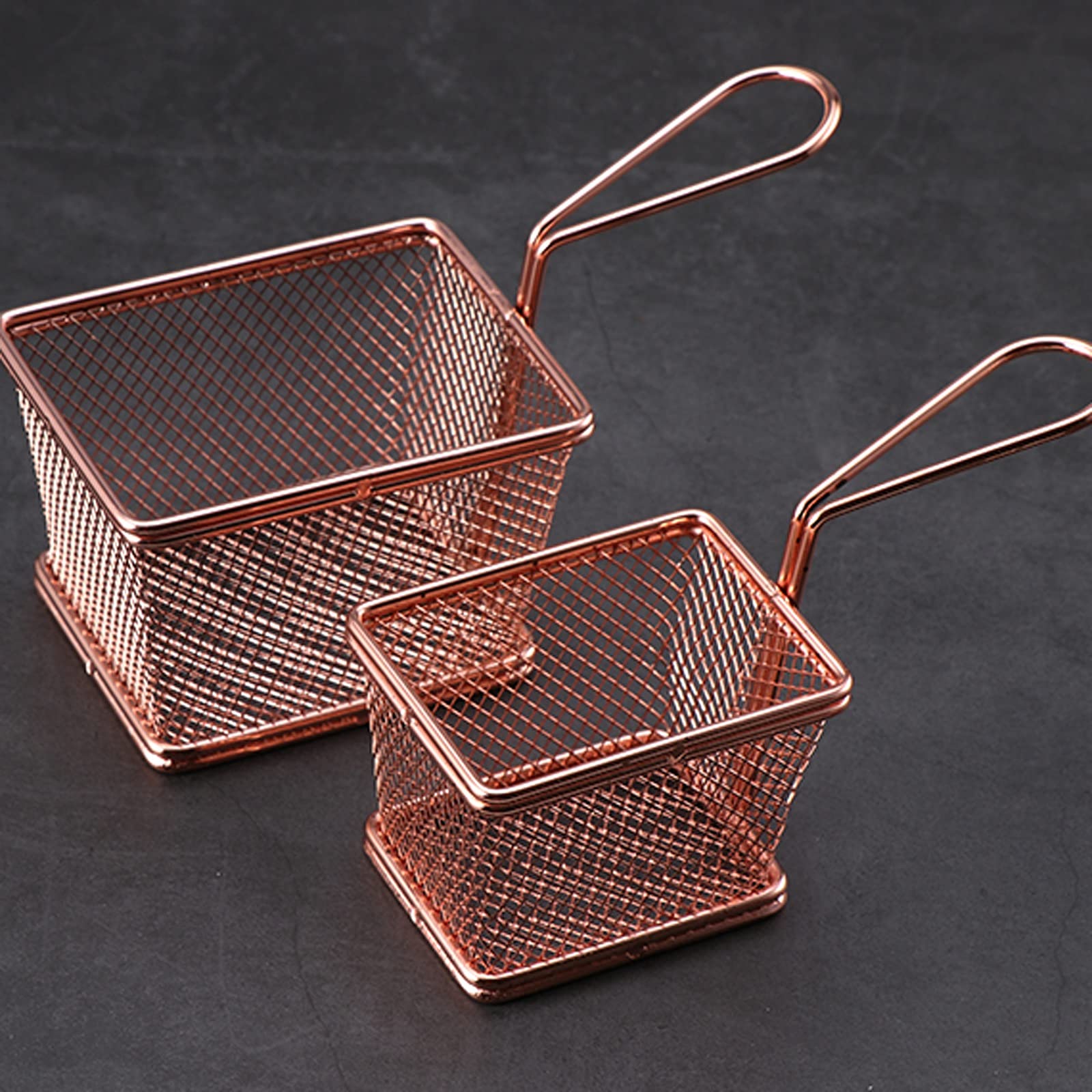 Cestello per friggere in Acciaio Inox - Colino Quadrato a Maglia Grossa con Manico per Patatine Fritte, Pollo Fritto, crocchette di Pollo - Cestello Resistente e Croccante per Cucinare a CAS