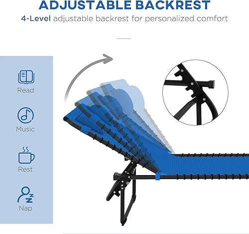 Miniatura 4 de Outsunny Silla Tumbona Plegable, Silla de Bronceado para Patio, Tumbona para Exteriores con Respaldo Reclinable de 4 Posiciones, Asiento de Malla