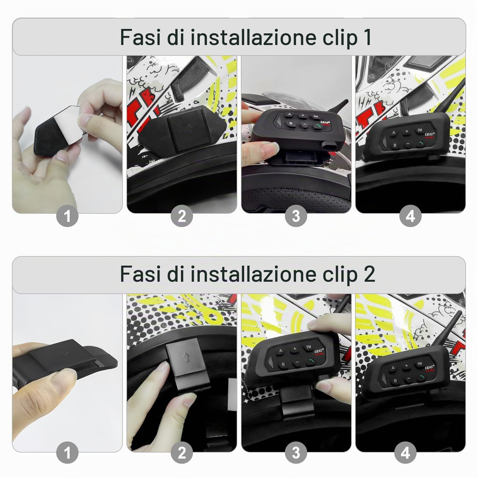 SolaMr V4 PLUS Interfono Moto Coppia, Bluetooth 5.1 Interfono Casco, Interphone Moto con Riduzione del Rumore CVC, Radio FM e Intercomunicazione a 4 vie per una Distanza di Fino a 1500 m - 1PACK