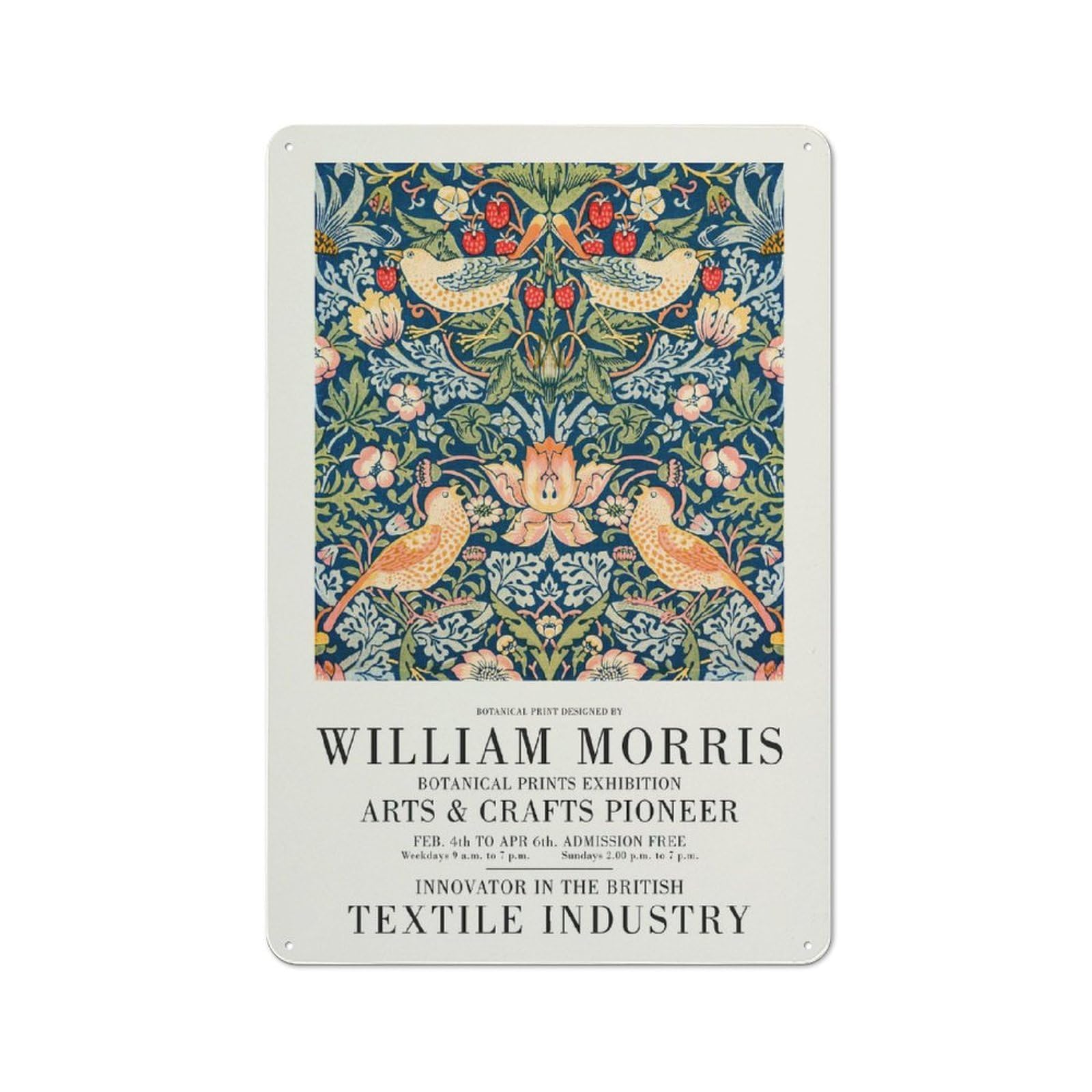 Vintage Metal Plaque 30x20cm Featuring William Morris Botanical Print Exhibition, Diner Style Decor for Restaurant, Kitchen, Counter Or Breakfast Nook