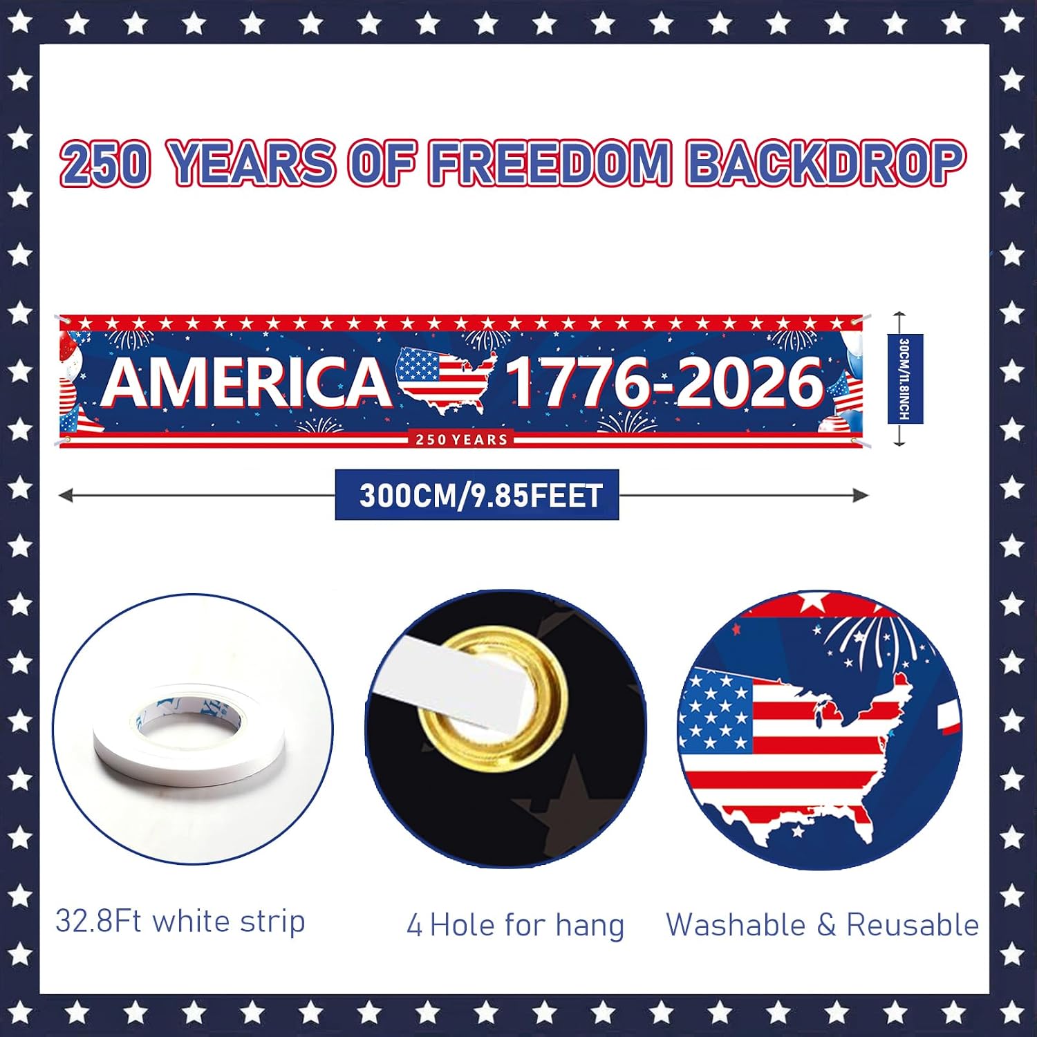 250th Anniversary Banner America 1776-2026 USA Freedom American Map 250 Years Flag for Patriotic Party Decorations Home Office Outdoor Indoor Yard Garden Decor