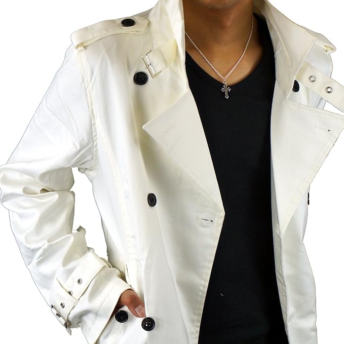 Amazon ２７０１０ 白 メンズ ロング トレンチコート ダブル トレンチ 4l 白 ウェア シューズ コート ジャケット 通販