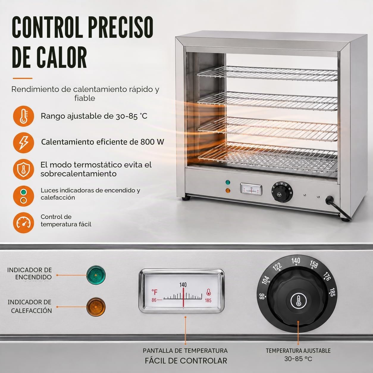 SHZICMY Vitrina para mantener el calor con iluminación, 4 pisos, calentador de alimentos, 800 W, 30-85 °C