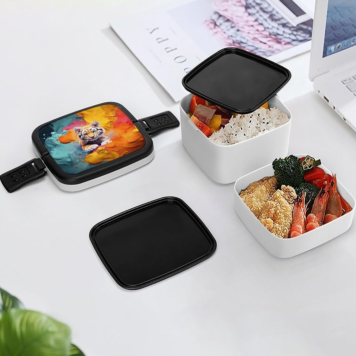 Color Animation Bento Box Stackable Lunch Box Salad Lunch Container Leak-Proof Bento Box for Adult Dining Out Work Picnic Travel