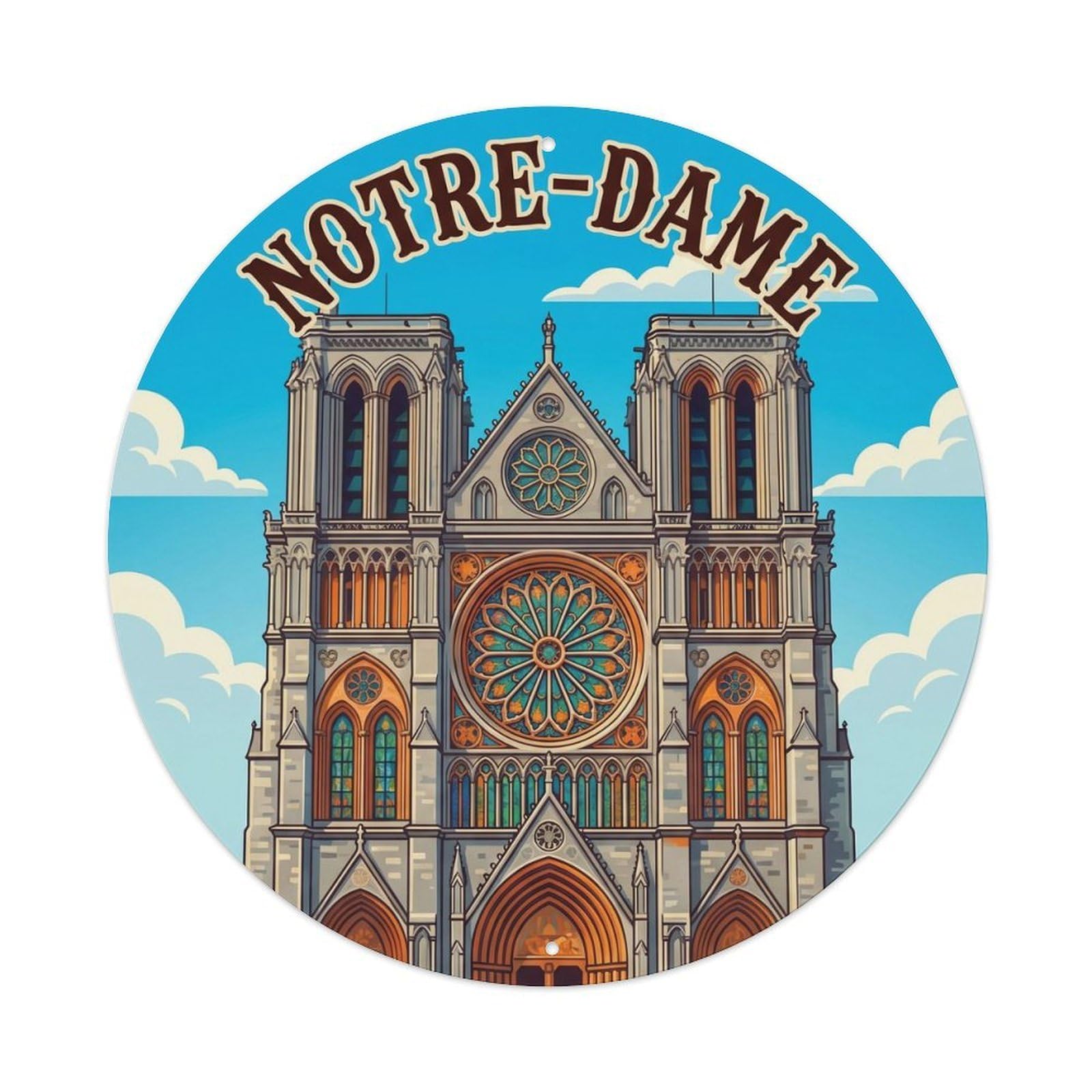 Vintage Travel Notre Dame Cathedral Metal Tin Sign Plaque