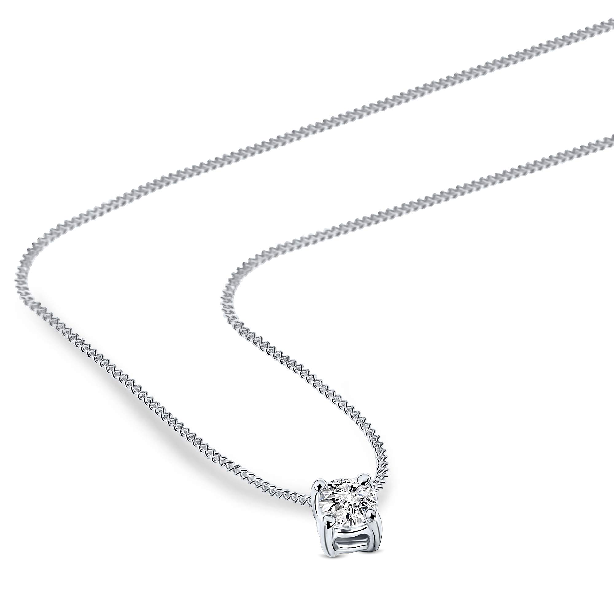 Miore Collana da donna in oro bianco con diamante solitario da 0,07 carati, oro bianco 14 carati/585, lunghezza 45 cm, gioiello con diamante, 45 cm, Oro