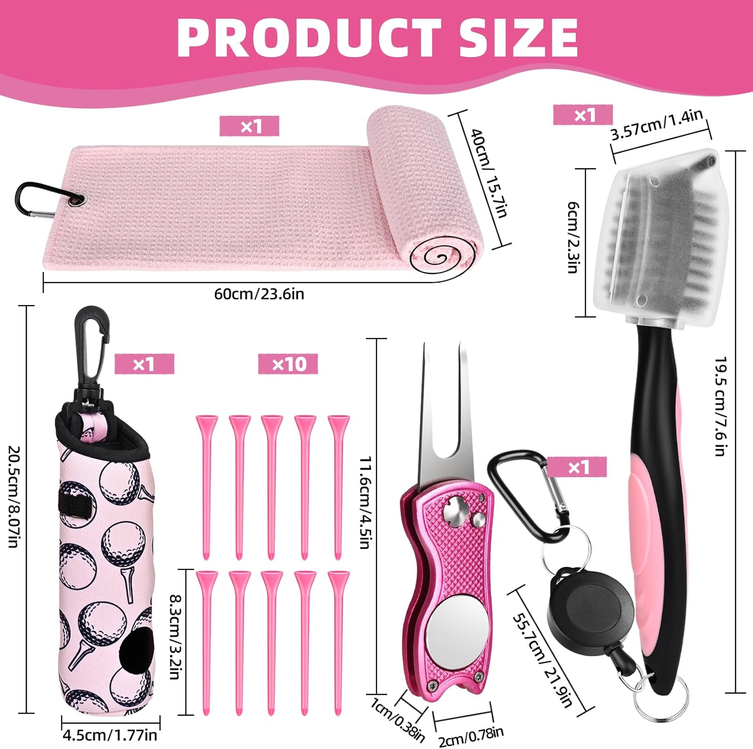 15 Pcs Golf Accessories Kit, Includes Cleaner Brush Towel Tees Golf Ball Bag with Hook Divot Tool with Ball Marker, Golf Essentials Kit for Women Man Gifts - Image 7