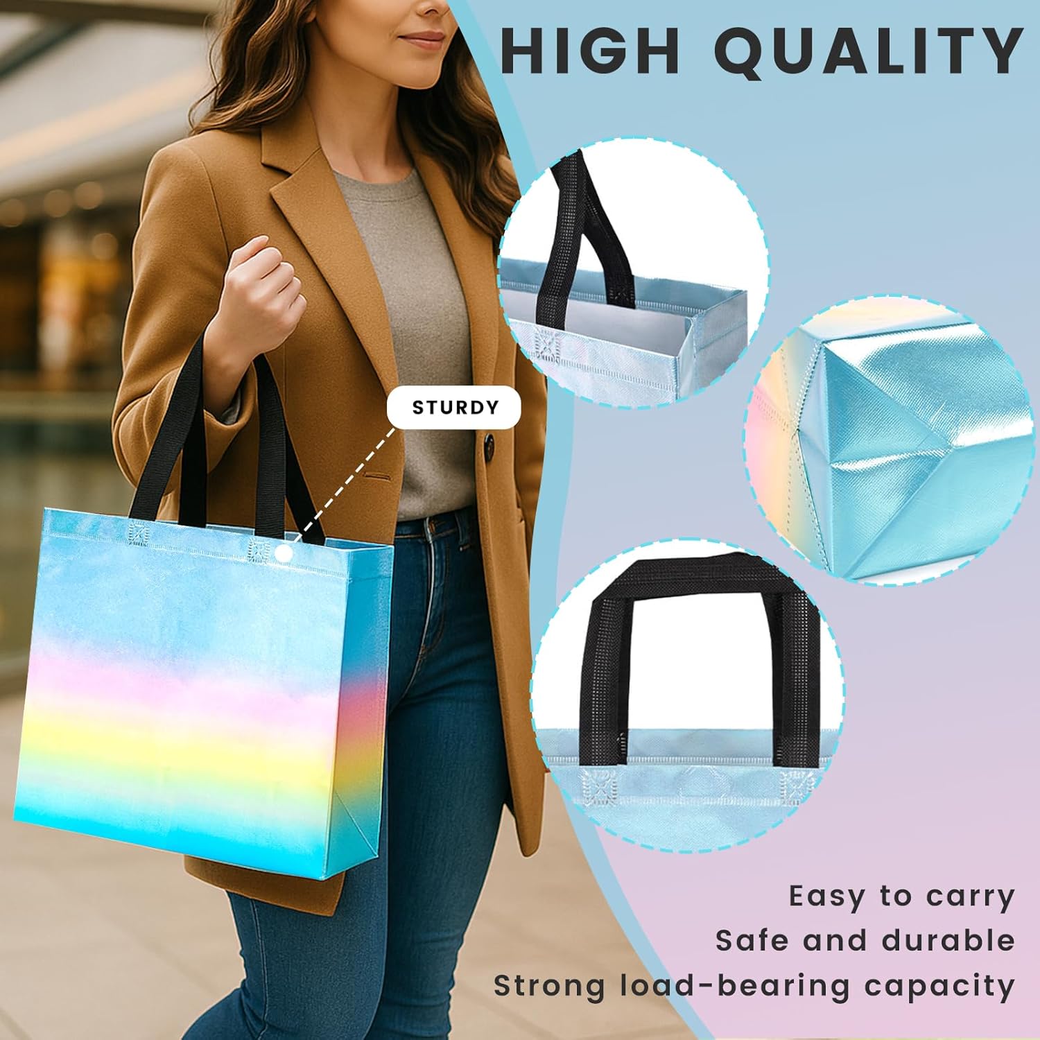 VGOODALL 15 Pack Large Gift Bags with Handles, 12.6" x 5" x 11" Iridescent Reusable Gift Bags Bulk for Valentine's Day Birthday Wedding Party Favor - Image 4