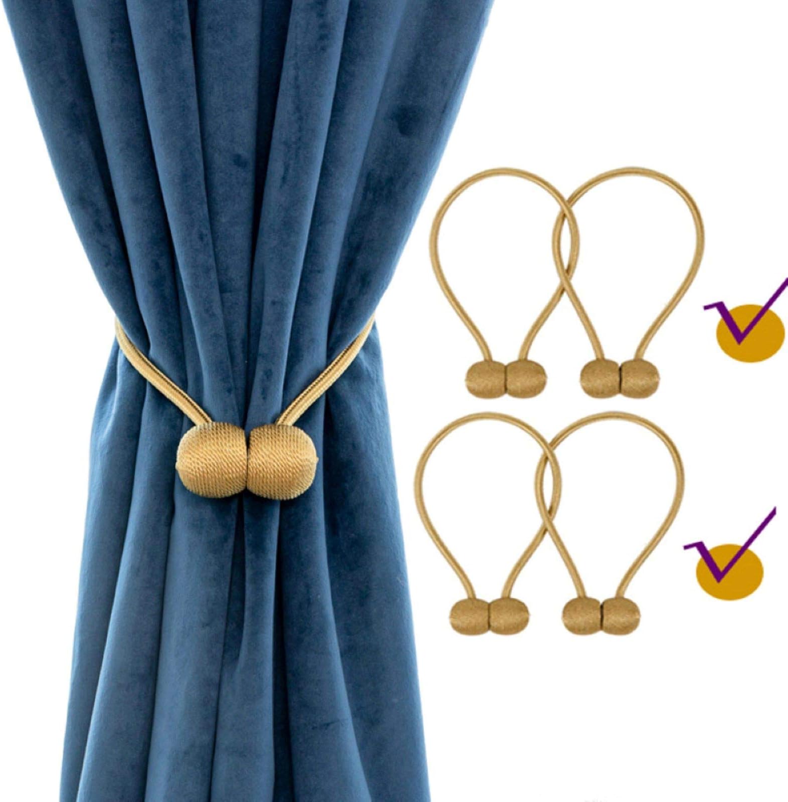 Forfit 2 Pieces Curtain Tiebacks Magnetic Classic European Window Holdbacks Home Office Decorative Drapes Holders with Strong Magnetic, The Most Convenient Drape Tie Backs (Gold)