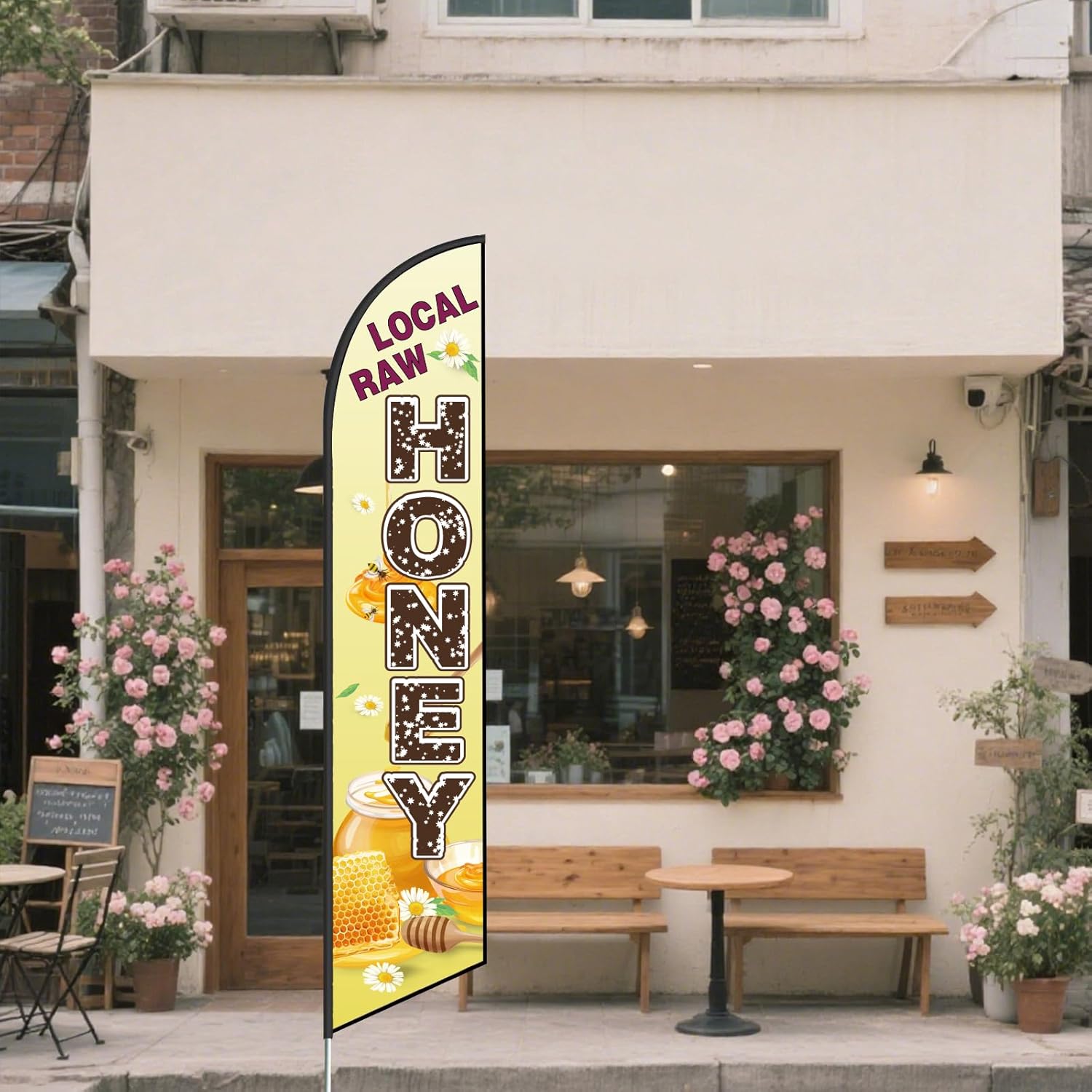 Local Honey Advertising Feather Flag, 11.5X2.5Ft, Local Honey Swooper Flag for Business, Perfect for Restaurants,Fairs Advertising (Pole not included)