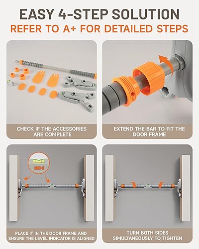 Miniatura 5 de KKH Barra de dominadas de puerta en casa sin tornillos, barra de dominadas antideslizante para puerta con medidor de nivel, barra de barbilla