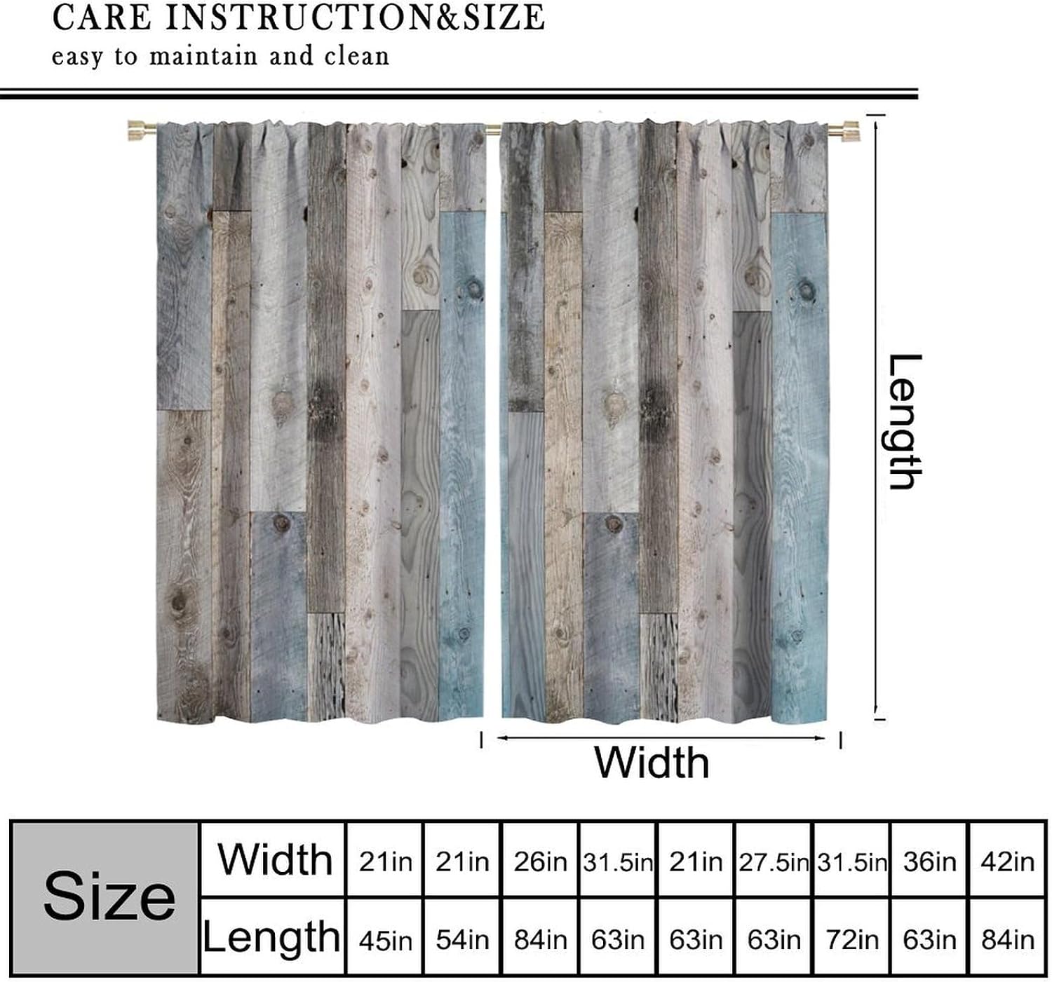 YCness Old Plank Door Curtains Rustic Farmhouse Wooden Cabin Rural Theme Art Printed Window Drapes for Bedroom Living Room Kitchen Decor Fabric Set 2 Panel 42x54 Inch 80% Shading Rate