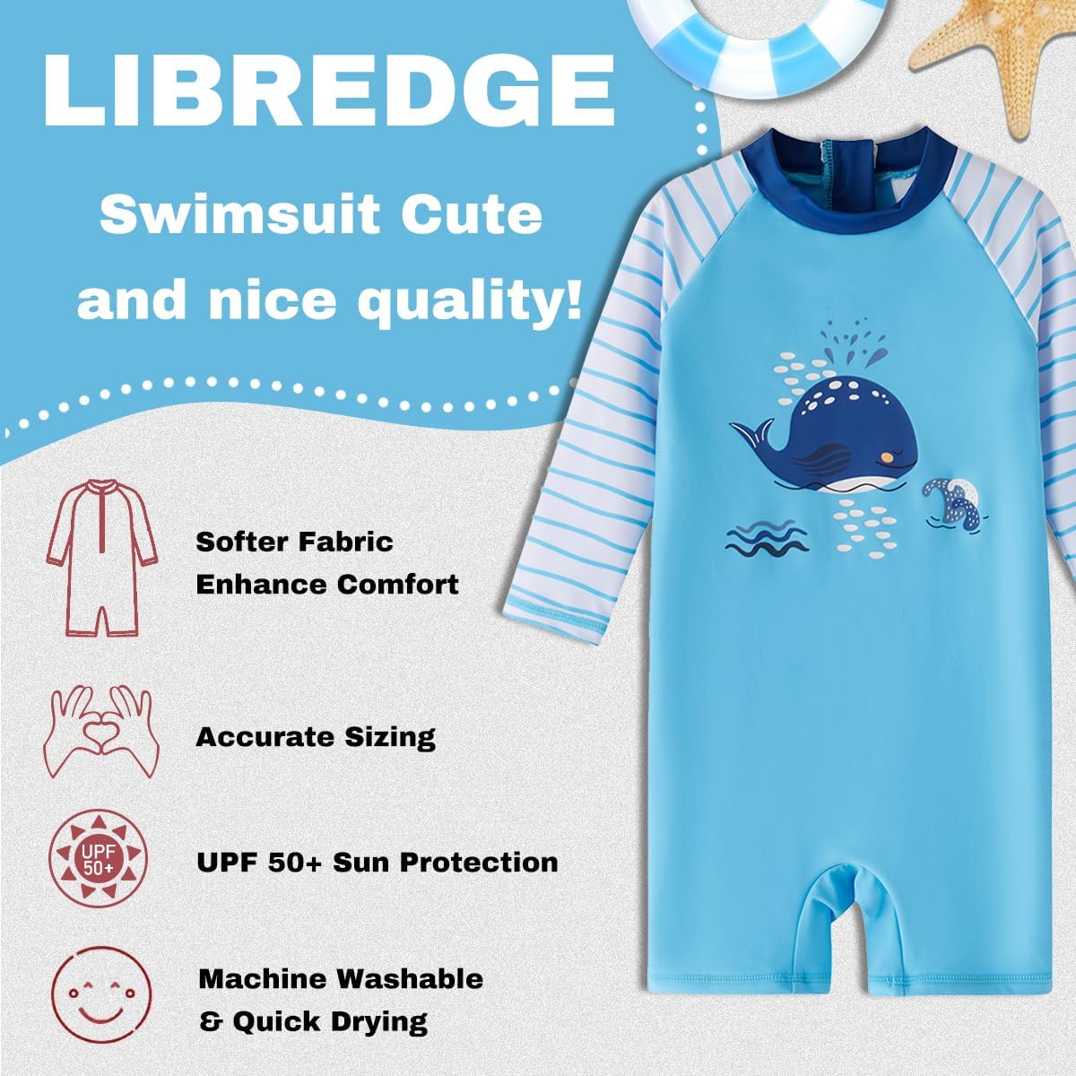 Baby Boys Swimsuit Long Sleeve Bathing Suit Zipper Bathing Suit Rash Guard Infant Beach Boys' Swimwear - Image 2