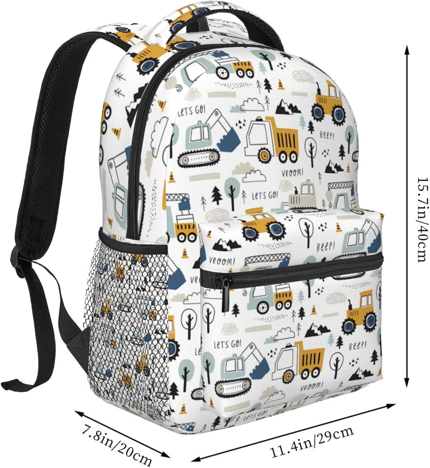 Construction Transport Car School Backpack for Boys Girls Kids 16 Inch Waterproof Strap Adjustable Travel Casual Daypack Lightweight Schoolbag Construction Truck Excavator Bookbag - Image 2