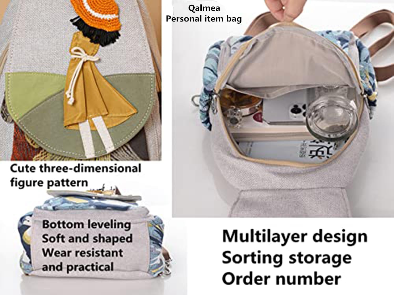 Personal Item Bag Backpack Boho Hippie Embroidered Woven Canvas with Woven Cotton Perfect Small Sling Bag - Image 4