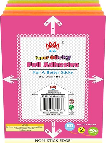 Miniatura 7 de 4A Notas adhesivas completas, 5 13 x 3 pulgadas, 60 hojascolor, 5 colorespaquete, notas autoadhesivas, 300 hojas en total, 4A 305-adhesivo completo,