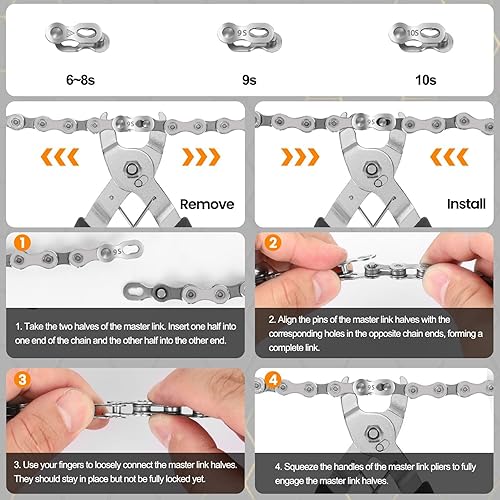 Miniatura 5 de Oumers Conjunto de herramientas de reparación de cadena de bicicleta, Herramienta de rotura de cadena de bicicleta, Alicates maestros de eslabones,