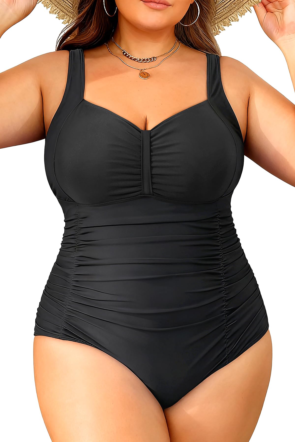 Daci Women Plus Size One Piece Swimsuits - Tummy Control Retro Ruched Bathing Suits Vintage Swimwear