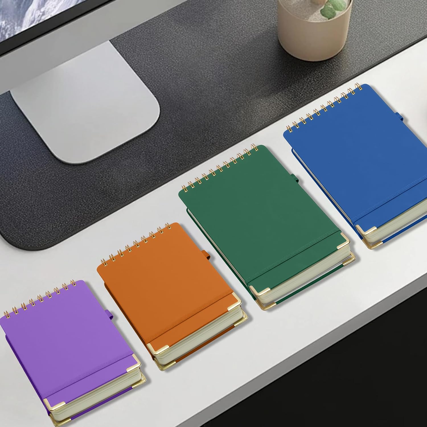 300 Pages Top Spiral Notebook 6x9 Leather Steno Pad Hardcover Steno Notebooks Top Spiral for Work Steno NotePad, 100 GSM Thick Paper, Left Handed Notebooks for Office College School,Green image 5