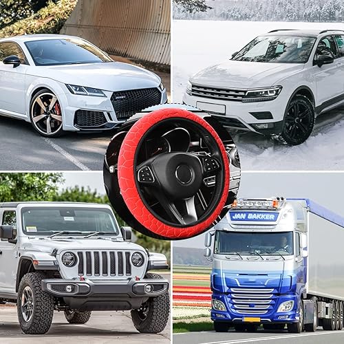 Miniatura 7 de Funda para volante de automóvil, 15 pulgadas, terciopelo suave, transpirable, elástico, sin anillo interior, accesorios cortos de imitación para
