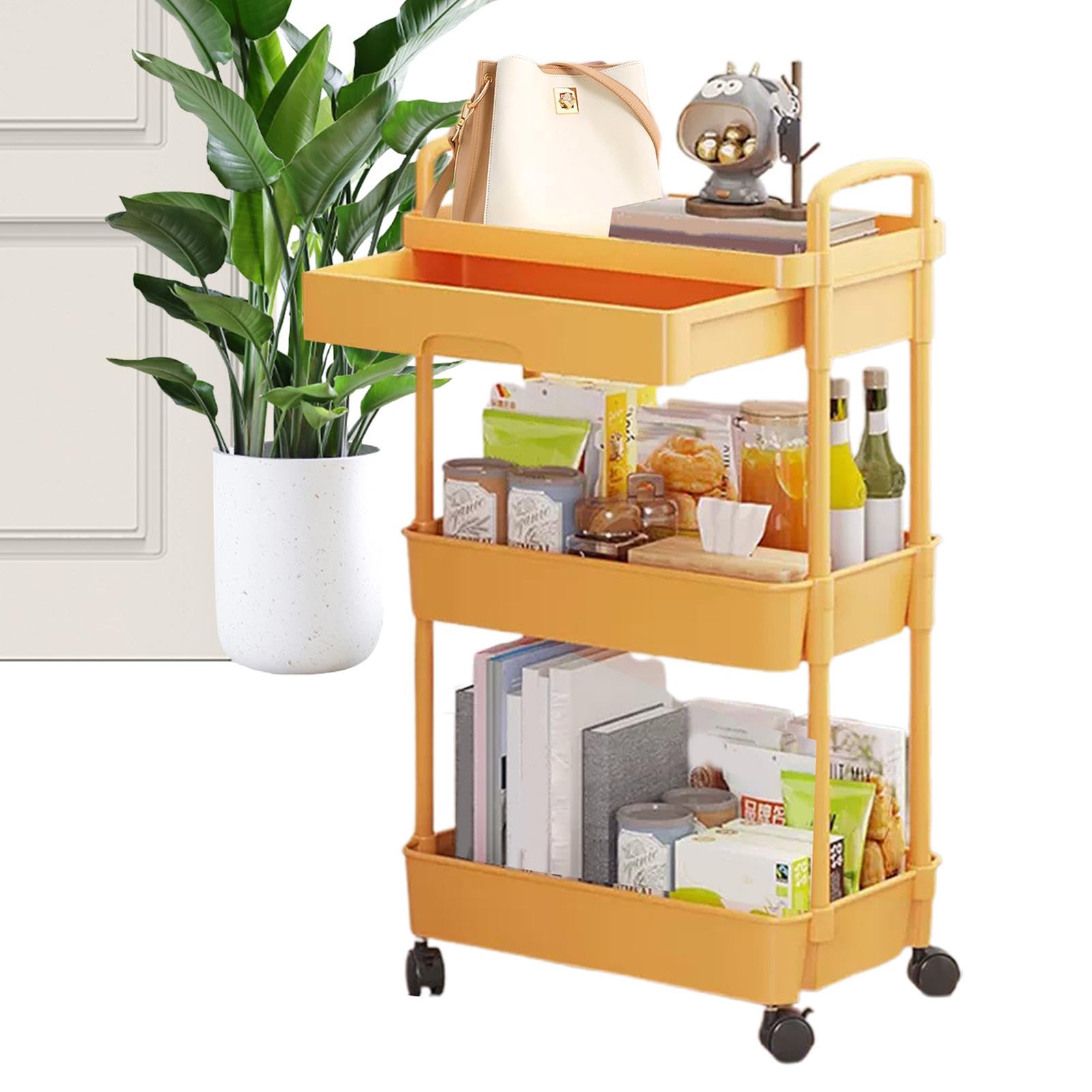 3-poziomowy wózek narzędziowy | Drawer Storage Trolley Rolling Cart Cart for Kitchen and Living Room | Wszechstronny organizer na przekąski z półkami na kółkach dla łatwego dostępu i