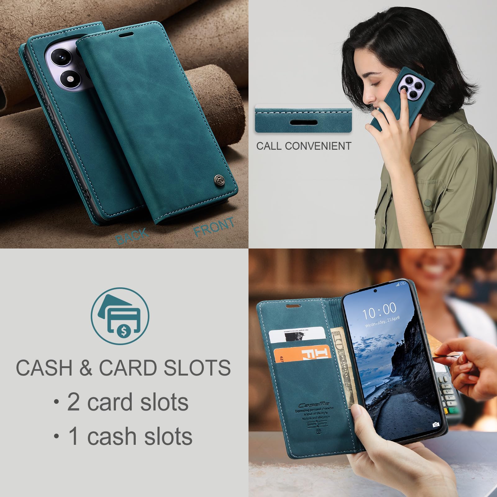 Monweicz Cover Compatibile con Xiaomi Redmi Note 14 Pro 4G, Custodia Portafoglio con Slot per Scheda, Protezione Completa Premium in Pelle PU, Flip Libro Magnetica Redmi Note 14 Pro 4G, Blu-verde