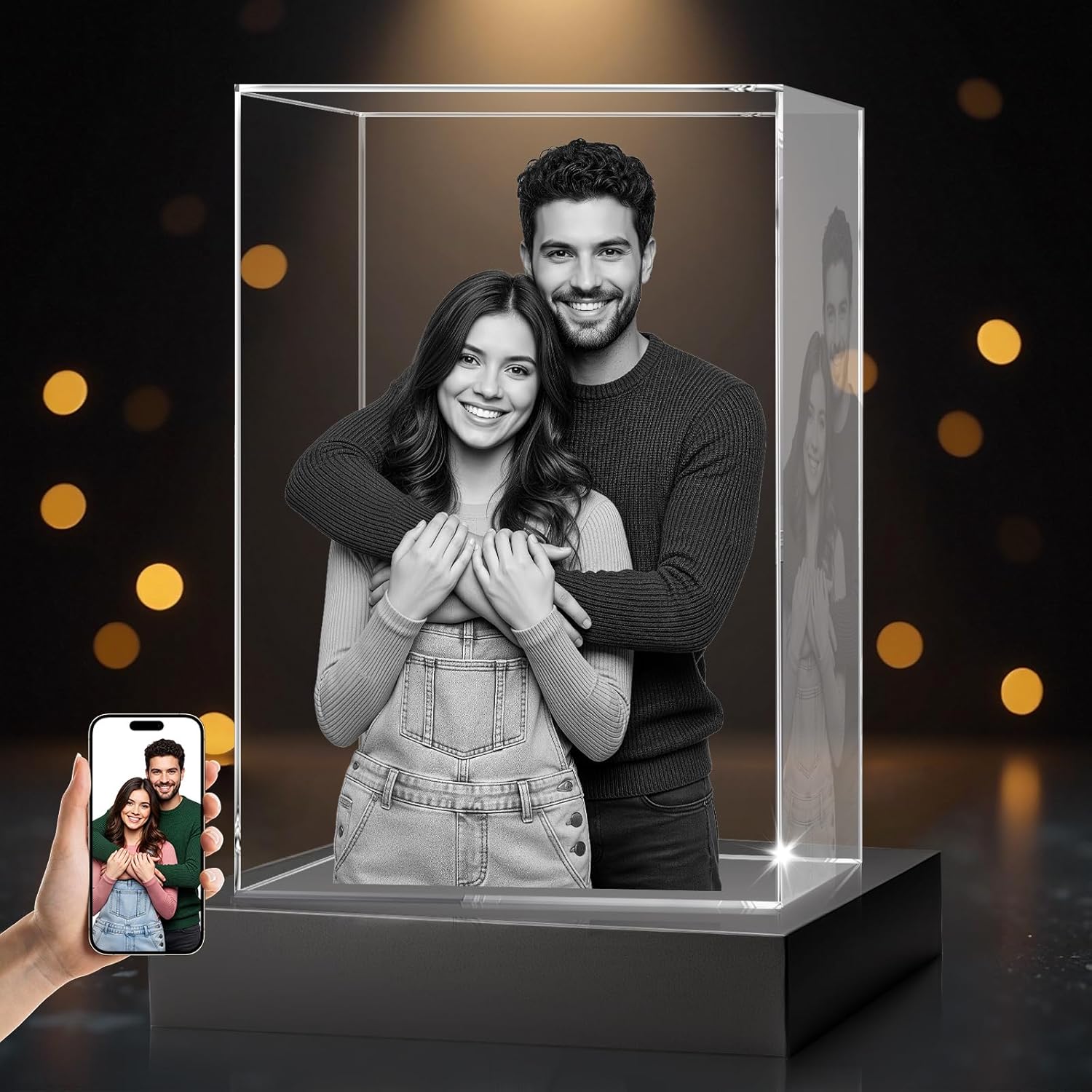 3D Crystal Photo, Christmas Personalized Gifts for Mom, Wife, Women, Dad, Husband, Grandma, Custom Photo in Crystal, Unique for Birthday, Anniversary, Memoria