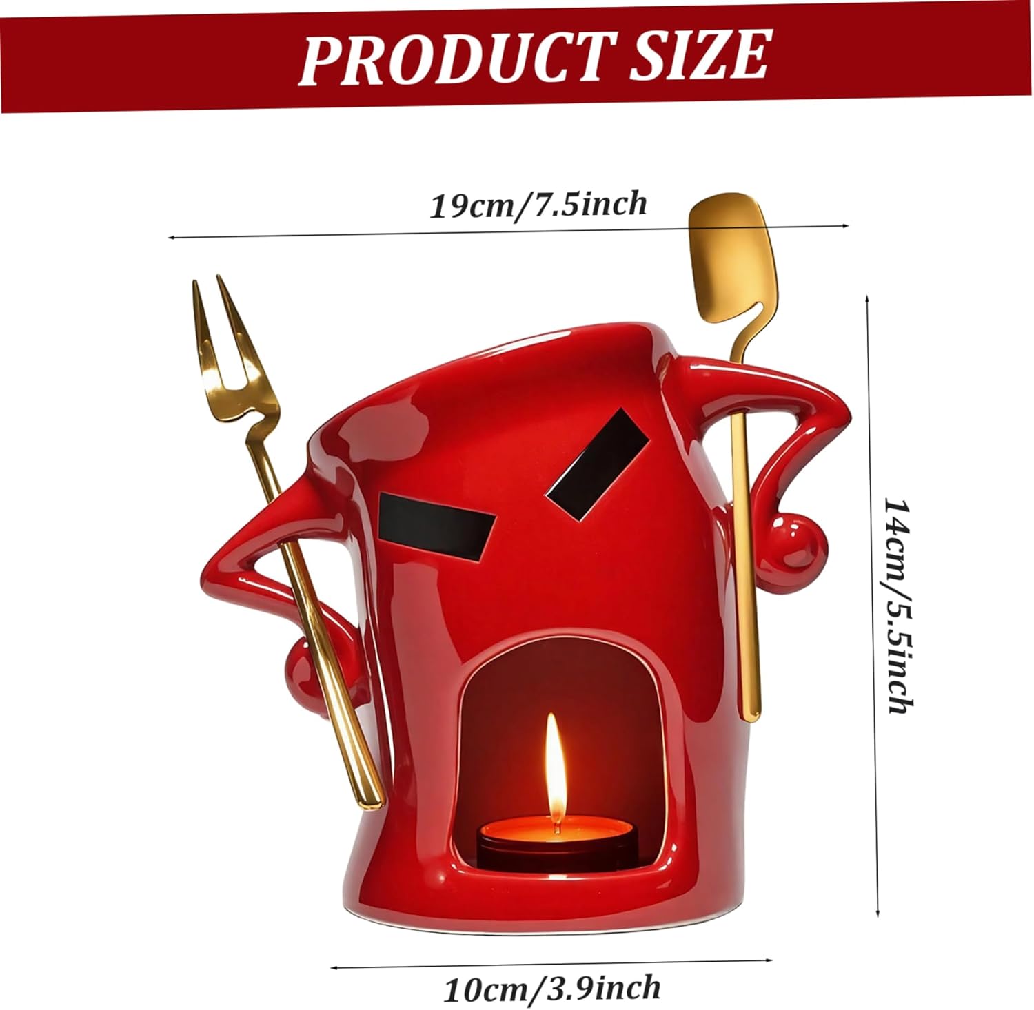 Chocolate Fondue Mug Funny Ceramic Fondue Cup with Forks and Spoon Reusable Chocolate Melting Cup for Office School Home Red Mug