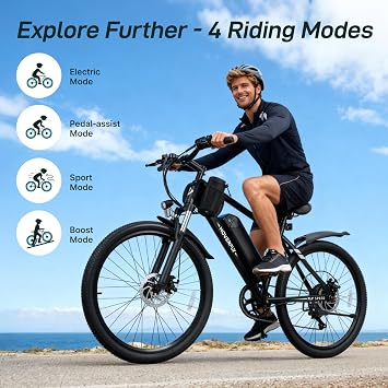 Hoverfly Electric Bike for Adults, 26/16 Models, 750W/500W Peak Motor, Up to 20/15.5MPH, 48V/36V Removable Battery, Up to 40/28 Miles Range, UL2849 Certified, Electric Bike for Commute/Leisure/Trail